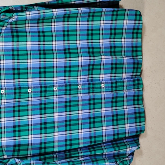 02105 Talbots green & blue plaid brushed cotton button up shirt 1X - Picture 3 of 10